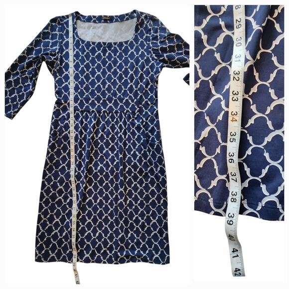 J. McLaughlin Printed Dress Knit Scoop Neck w/ Pockets & 3/4 sleeves sz L - Picture 5 of 11